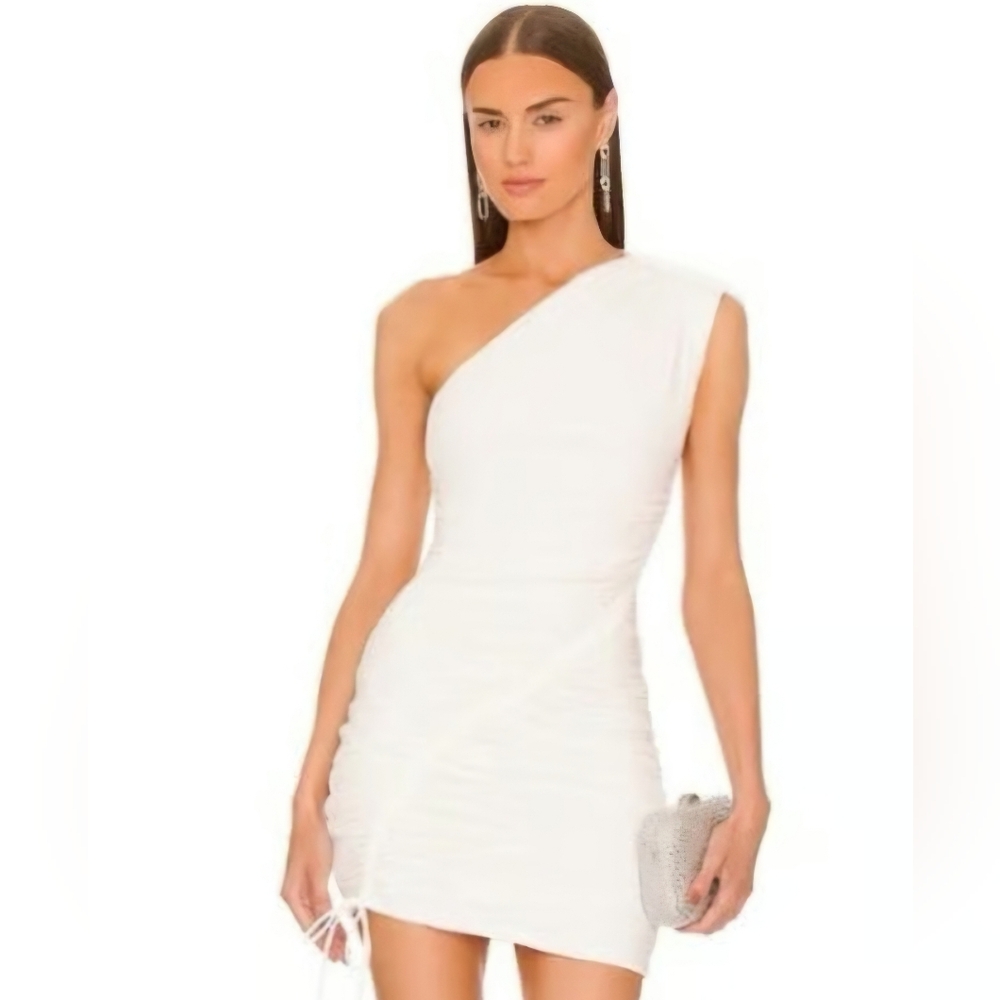Michael Costello Revolve White Ruched Tie Lined Party Event Mini Dress Small
